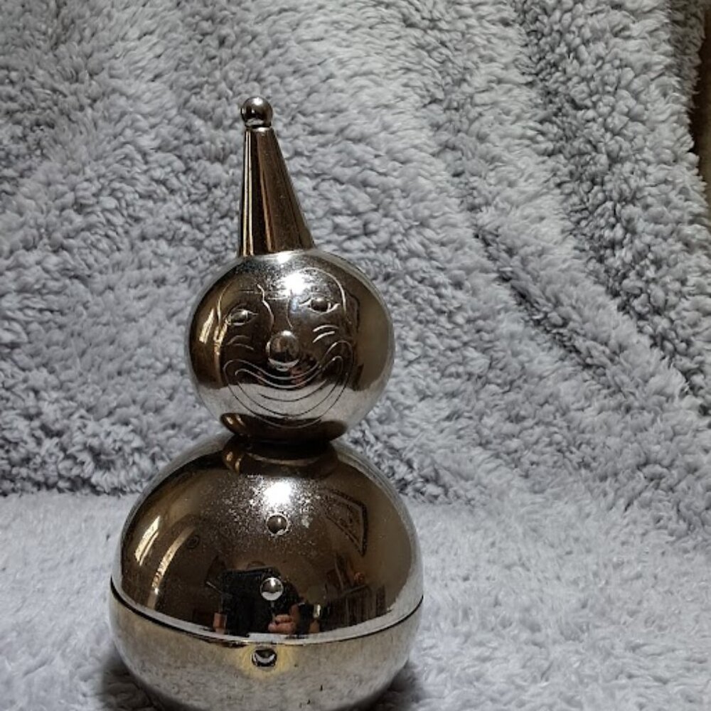 Vintage Raimond Clown Coin Bank Weighted Chrome Roly Poly Piggy Bank - Picture 5 of 6